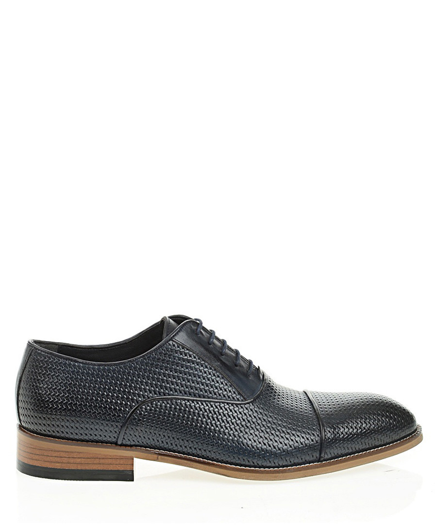 Navy blue leather textured formal shoes Sale - Bramosia