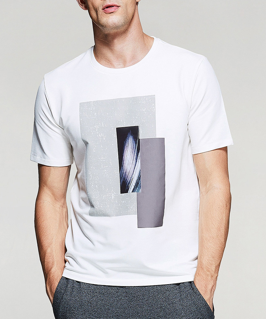 White cotton blend box motif T-shirt Sale - kuegou