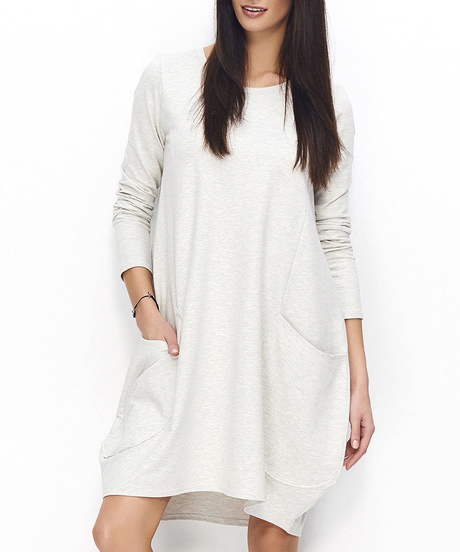 Beige cotton blend pocket detail dress Sale - numinou