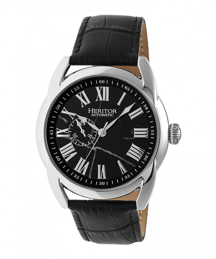Marcus black leather & steel watch Sale - heritor automatic