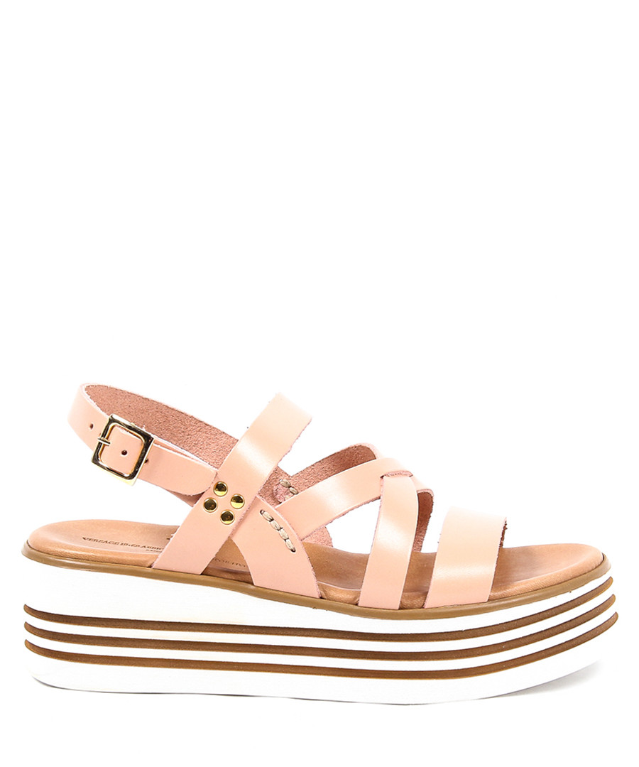 Women's Pink leather wedge strappy sandals Sale - v italia by versace 1969 abbigliamento sportivo srl milano italia