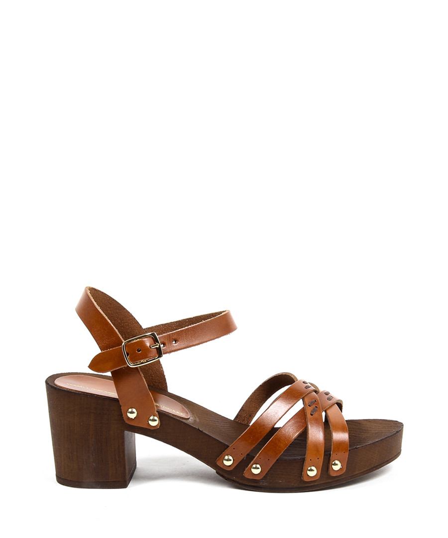 Brown leather heeled sandals Sale - v italia by versace 1969 abbigliamento sportivo srl milano italia