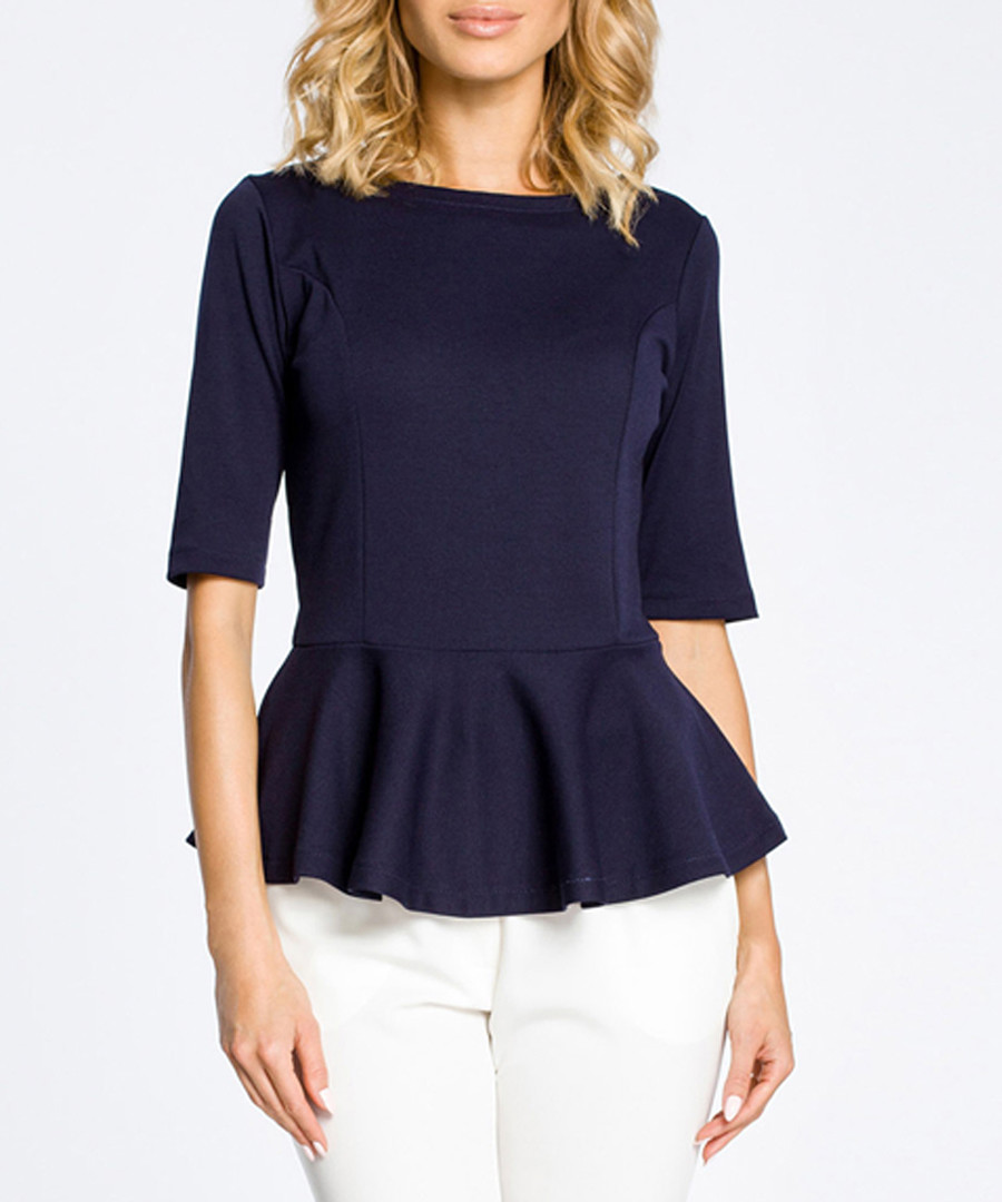 Navy blue cotton blend peplum top Sale - made of emotion