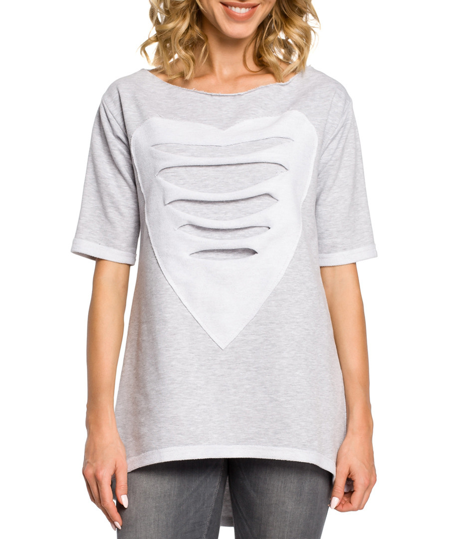Grey cotton heart ripped top Sale - made of emotion