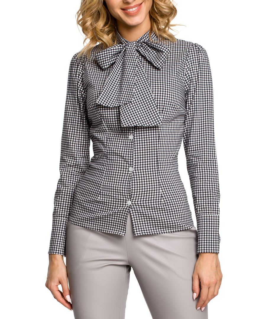 Black checked pussybow shirt Sale - made of emotion