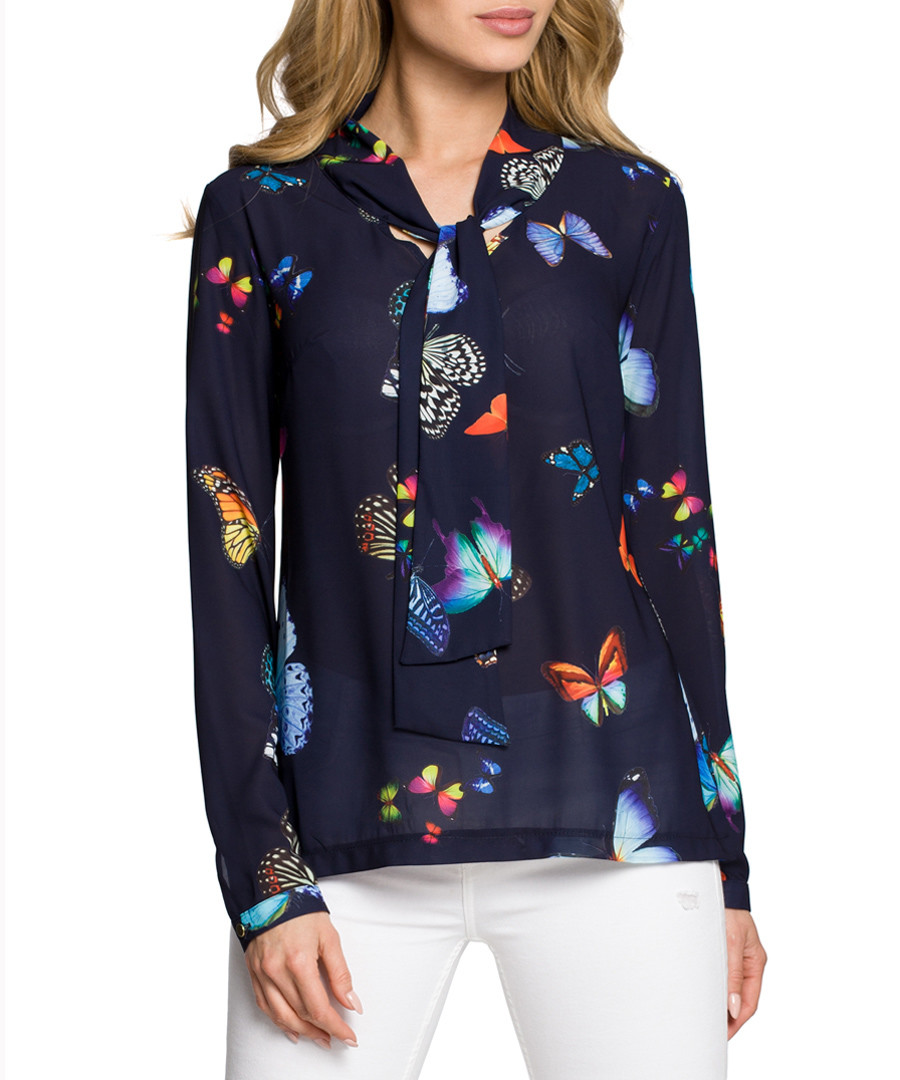 Navy blue butterfly print blouse Sale - made of emotion