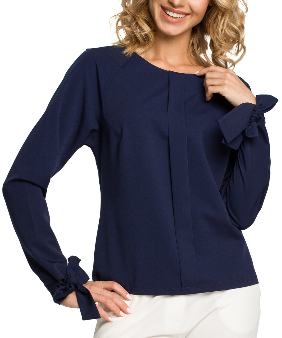 Navy blue tie wrist long sleeve blouse Sale - made of emotion