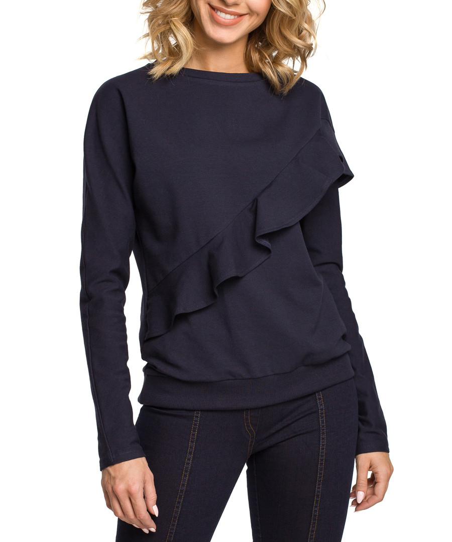 Navy blue cotton blend ruffle jumper Sale - made of emotion