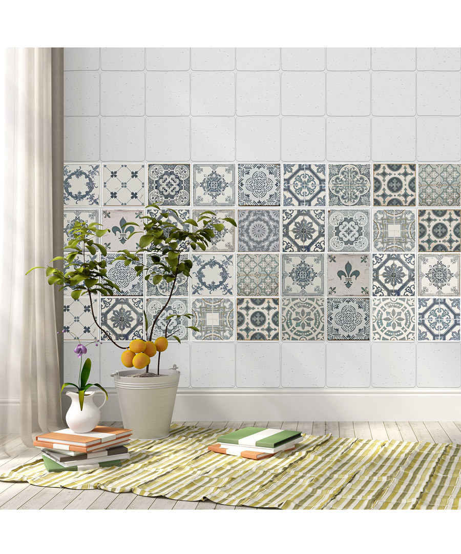 24pc Vintage Blue Azulejo wall stickers Sale - Walplus