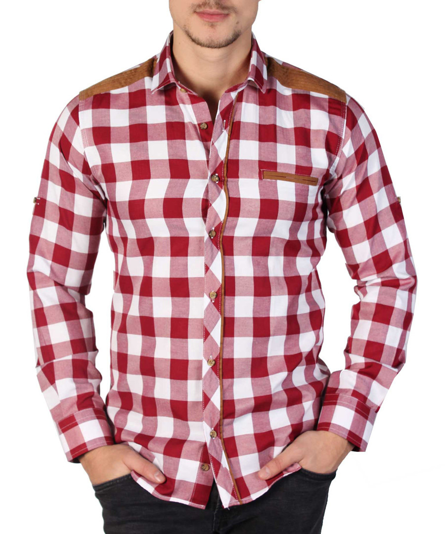 Red & white checked button-down shirt Sale - Brango