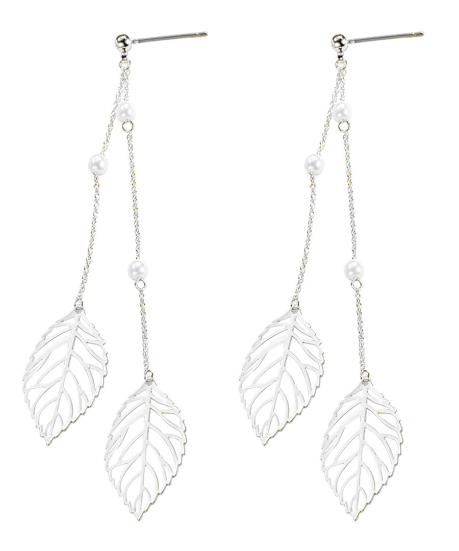 18ct white gold-plated leaf earrings Sale - caromay
