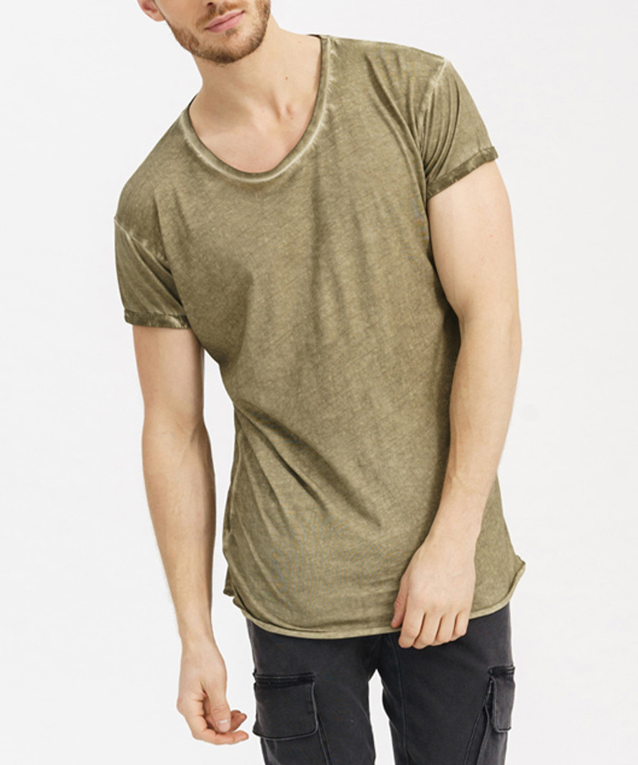 Khaki cotton worn-effect T-shirt Sale - true prodigy