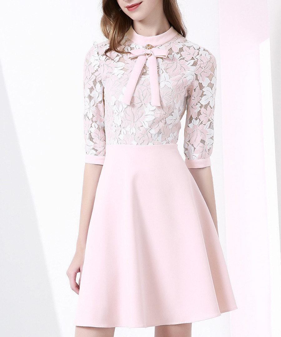 Pink cotton blend panel bow mini dress Sale - Onebuye