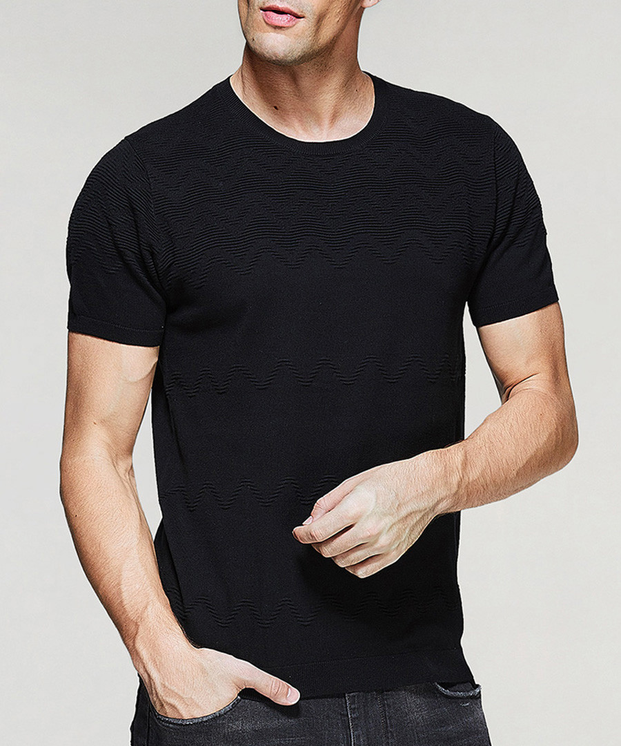 Black cotton ribbed T-shirt Sale - kuegou