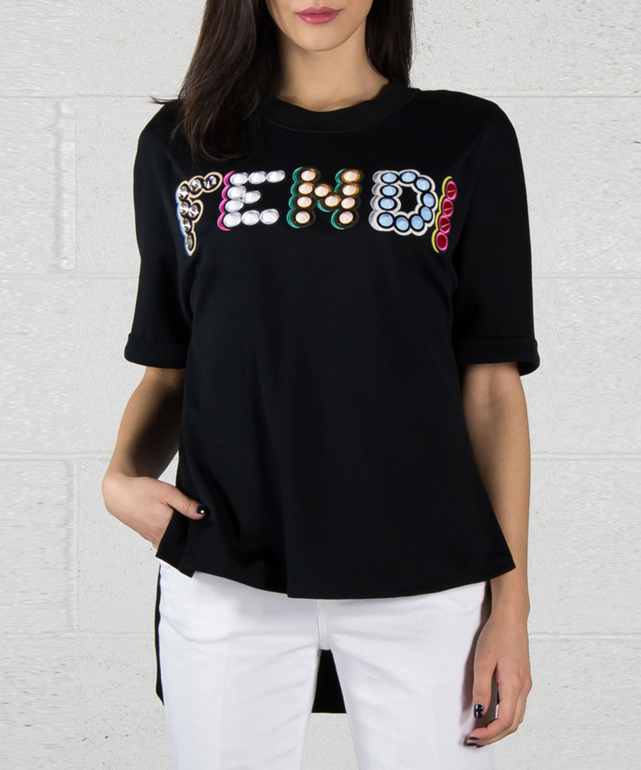 Women's black pure cotton stud T-shirt Sale - Fendi