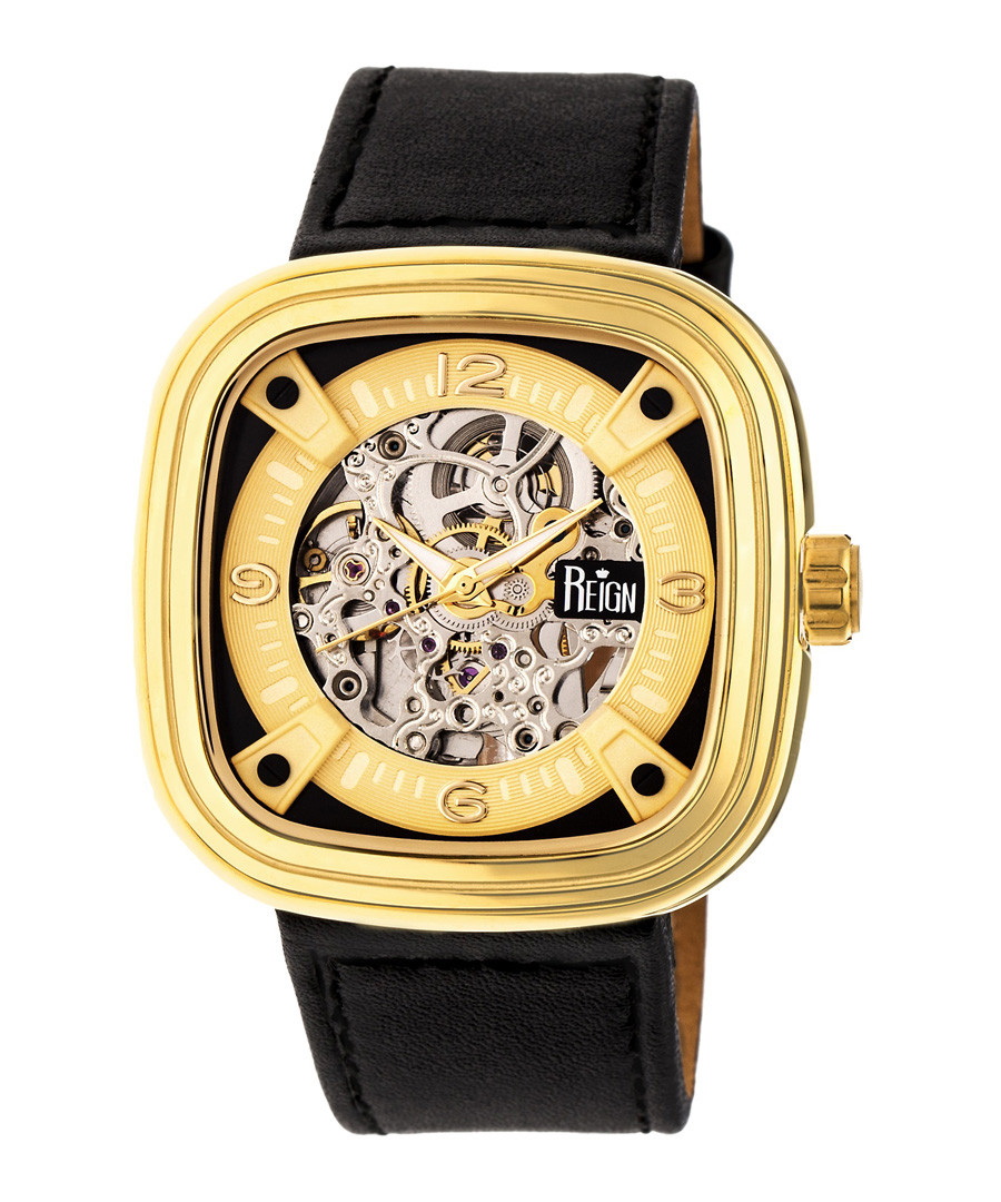 Nero gold-tone & black leather watch Sale - reign