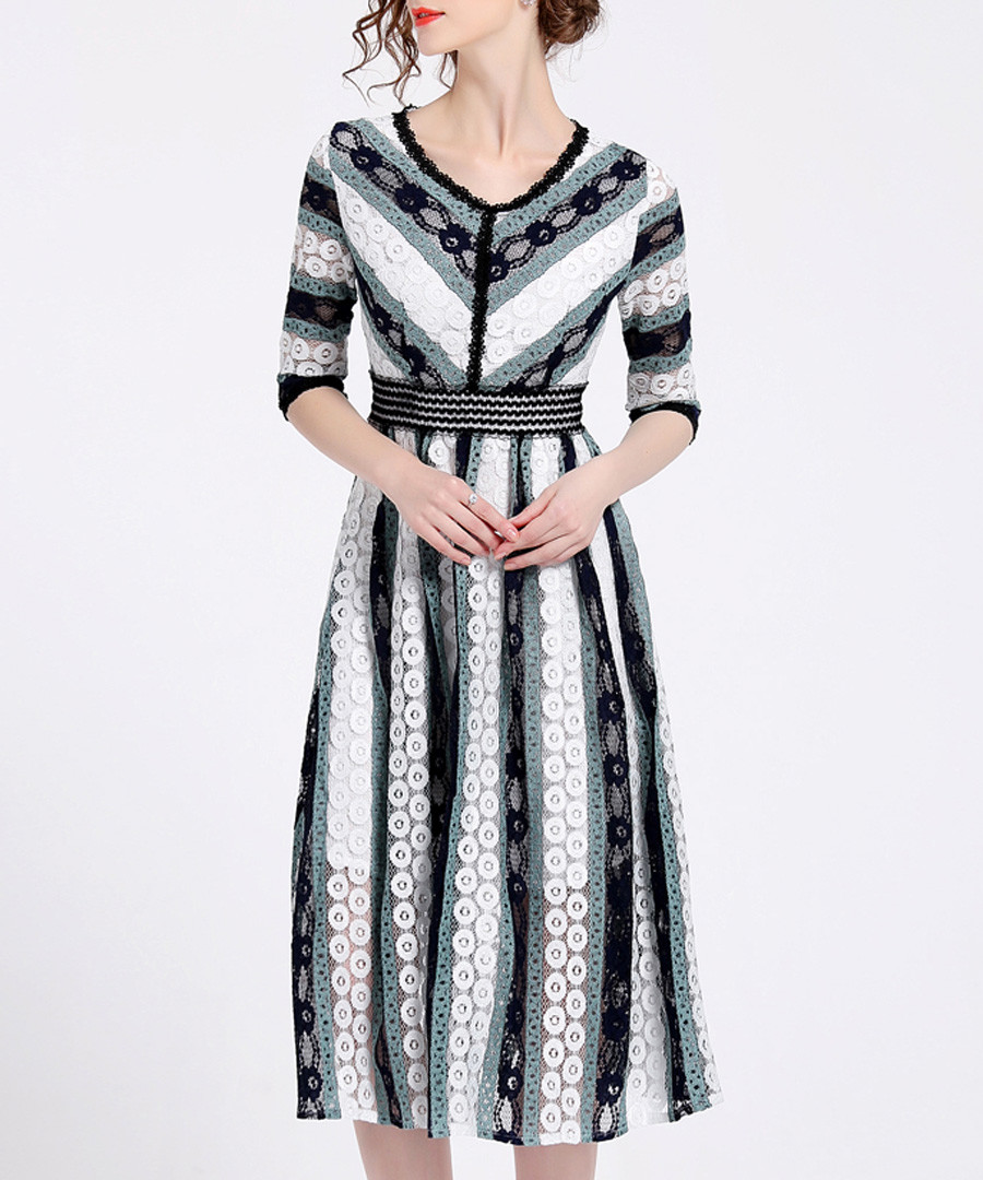 Seafoam lace stripe midi dress Sale - Kaimilan