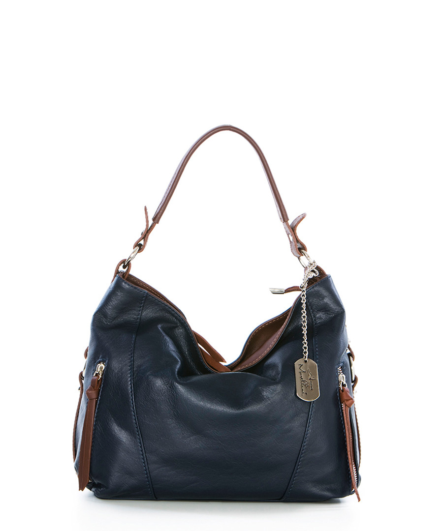Navy & brown leather shoulder bag Sale - anna morellini