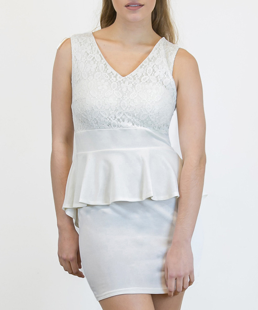 White lace peplum sleeveless mini dress Sale - zibi london