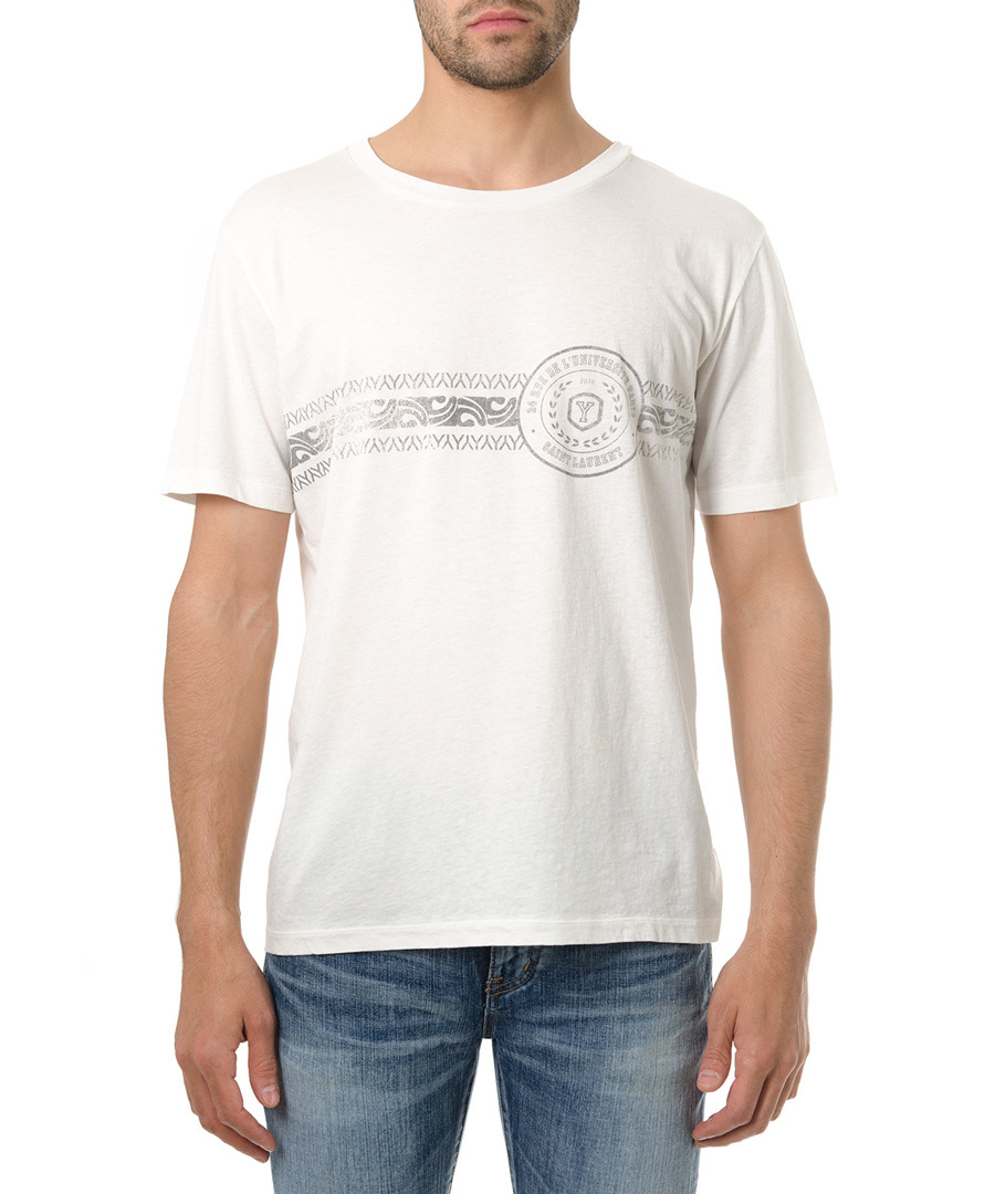 Men's white cotton logo print T-shirt Sale - saint laurent