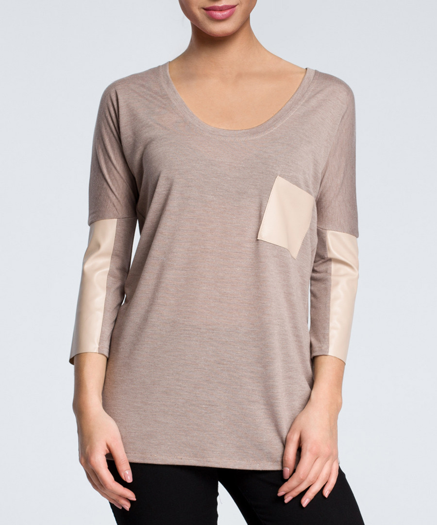 Cappuccino pocket scoop neck blouse Sale - made of emotion