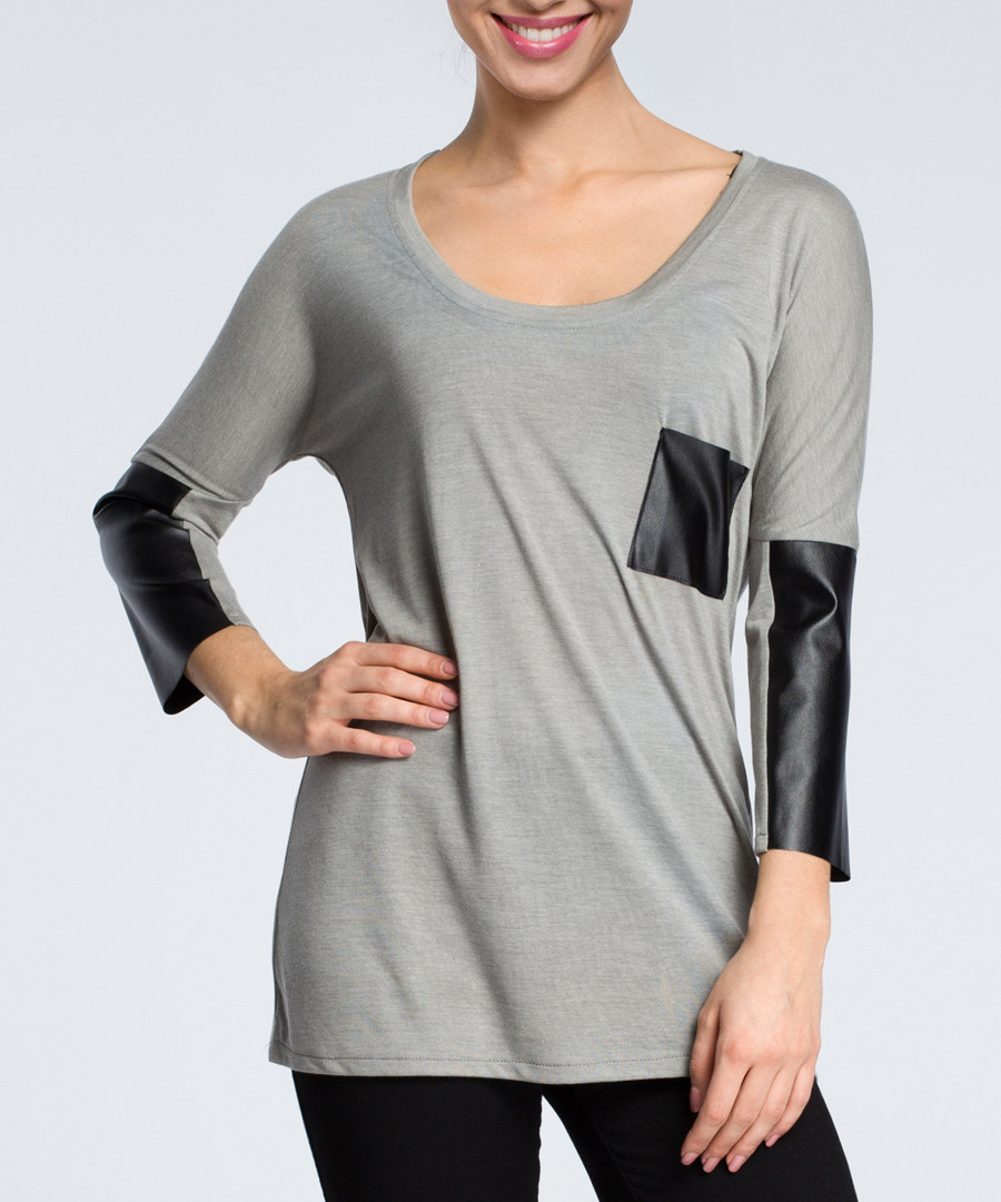 Grey & black contrast scoop neck blouse Sale - made of emotion