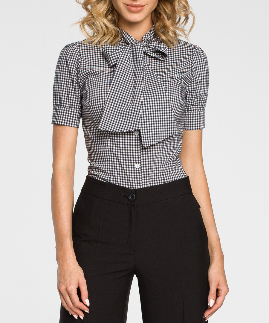 Black short sleeve pussybow blouse Sale - made of emotion