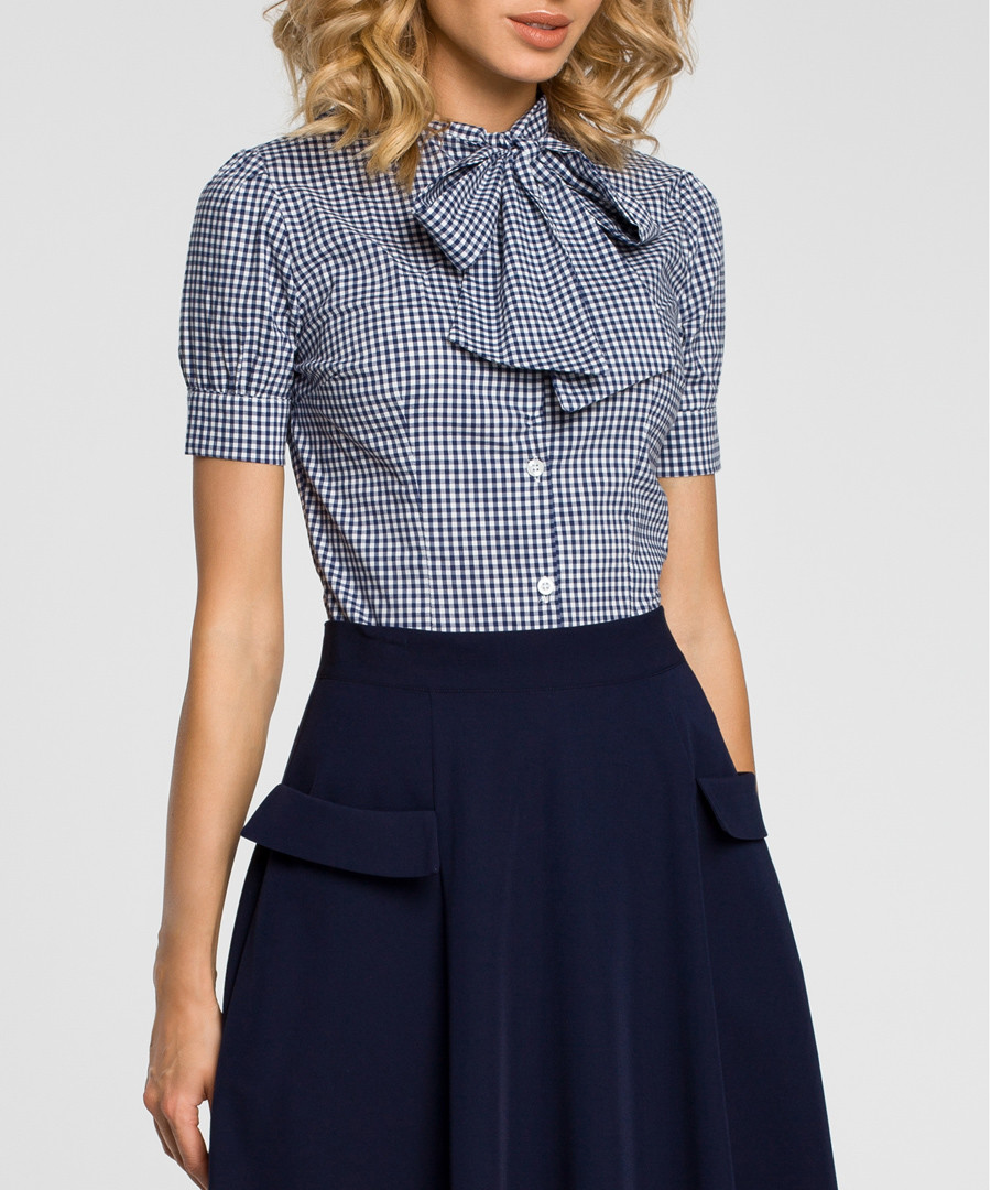 Navy short sleeve pussybow blouse Sale - made of emotion