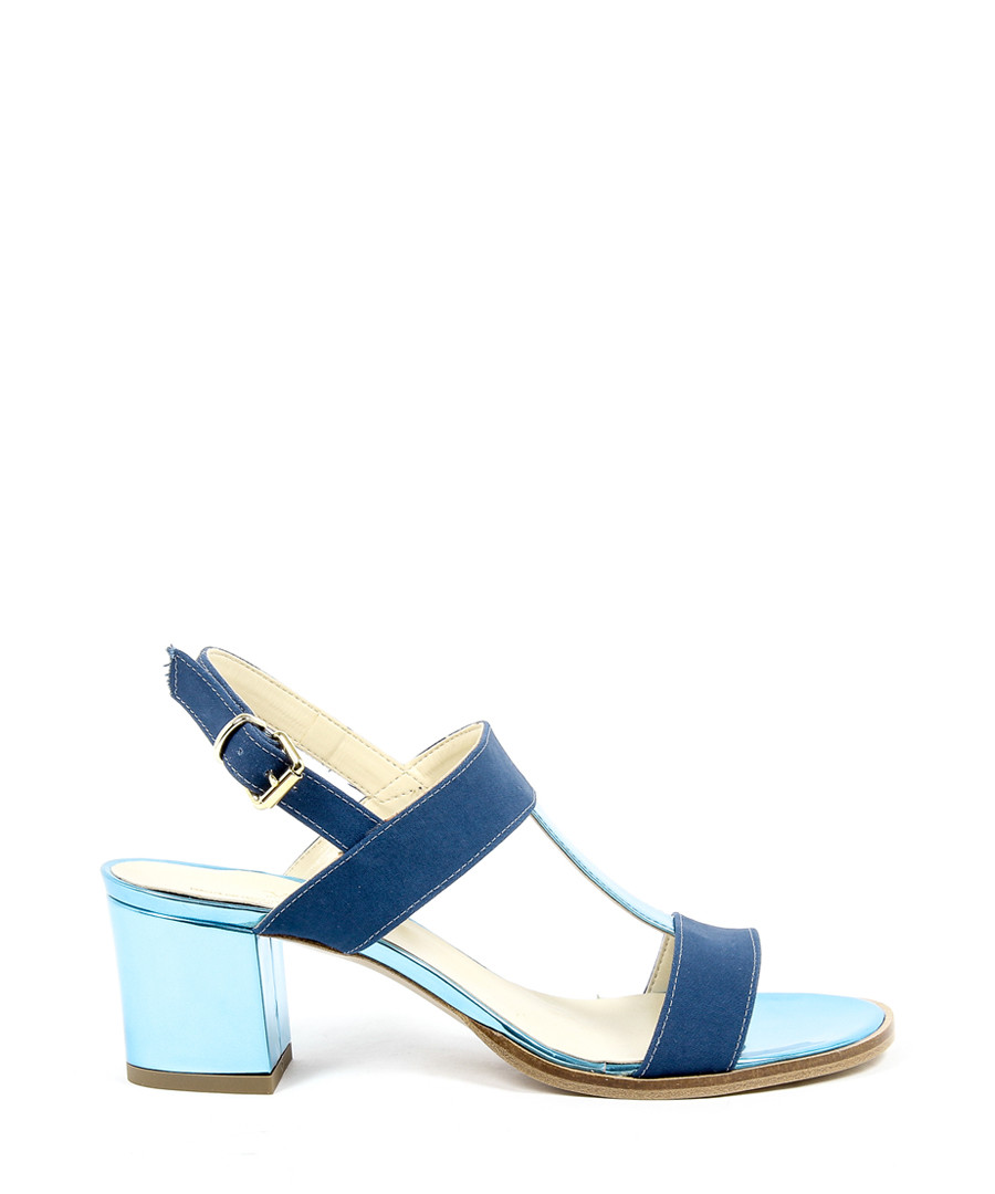 Blue leather strappy heeled sandals Sale - v italia by versace 1969 abbigliamento sportivo srl milano italia