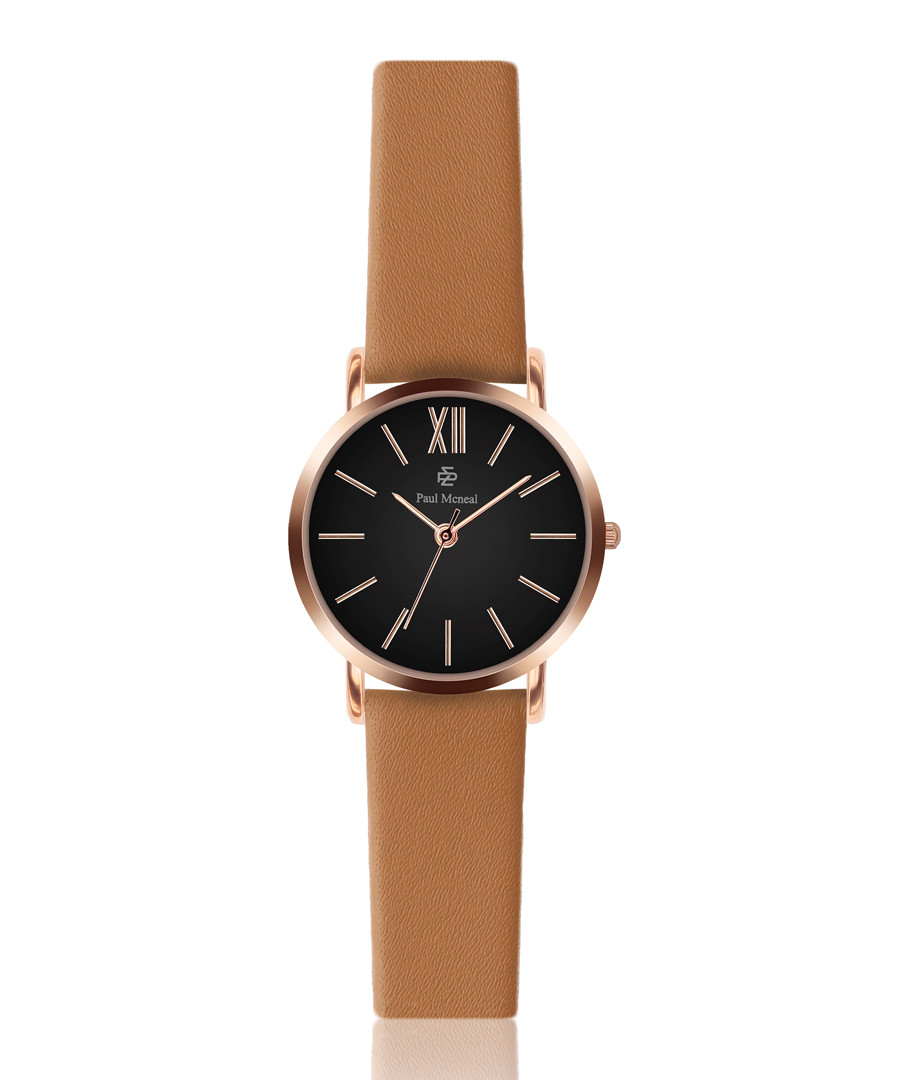 Camel & black leather watch Sale - paul mcneal