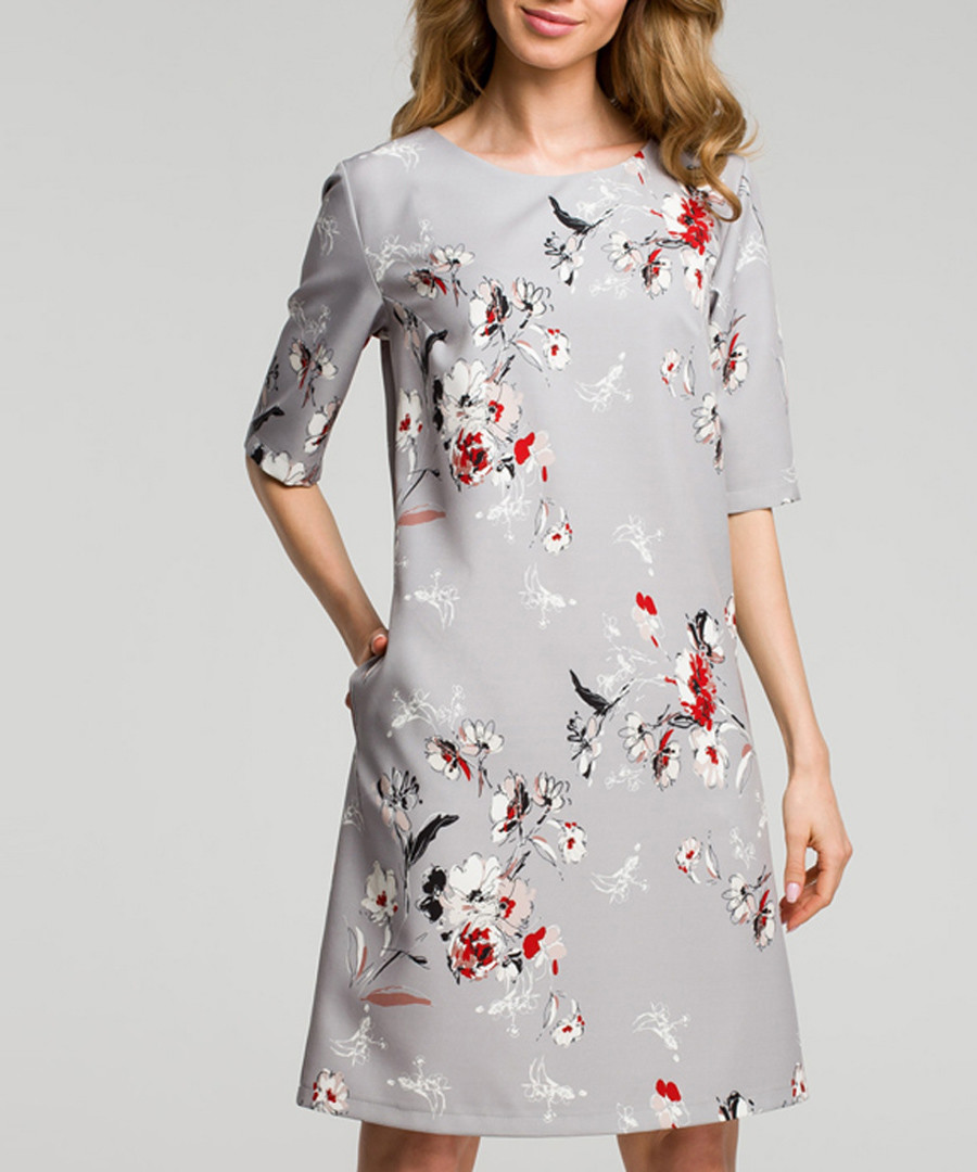 Grey floral print A-line dress Sale - made of emotion