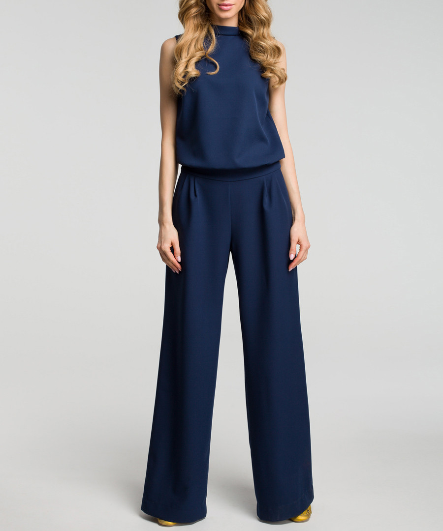 Navy sleeveless wide leg jumpsuit Sale - made of emotion