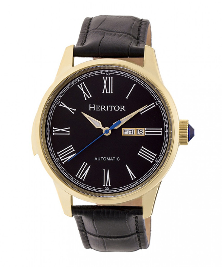 Prescott black & gold-tone leather watch Sale - heritor automatic