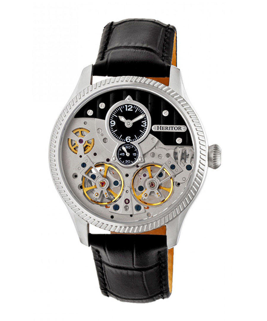 Winthrop black leather moc-croc watch Sale - heritor automatic