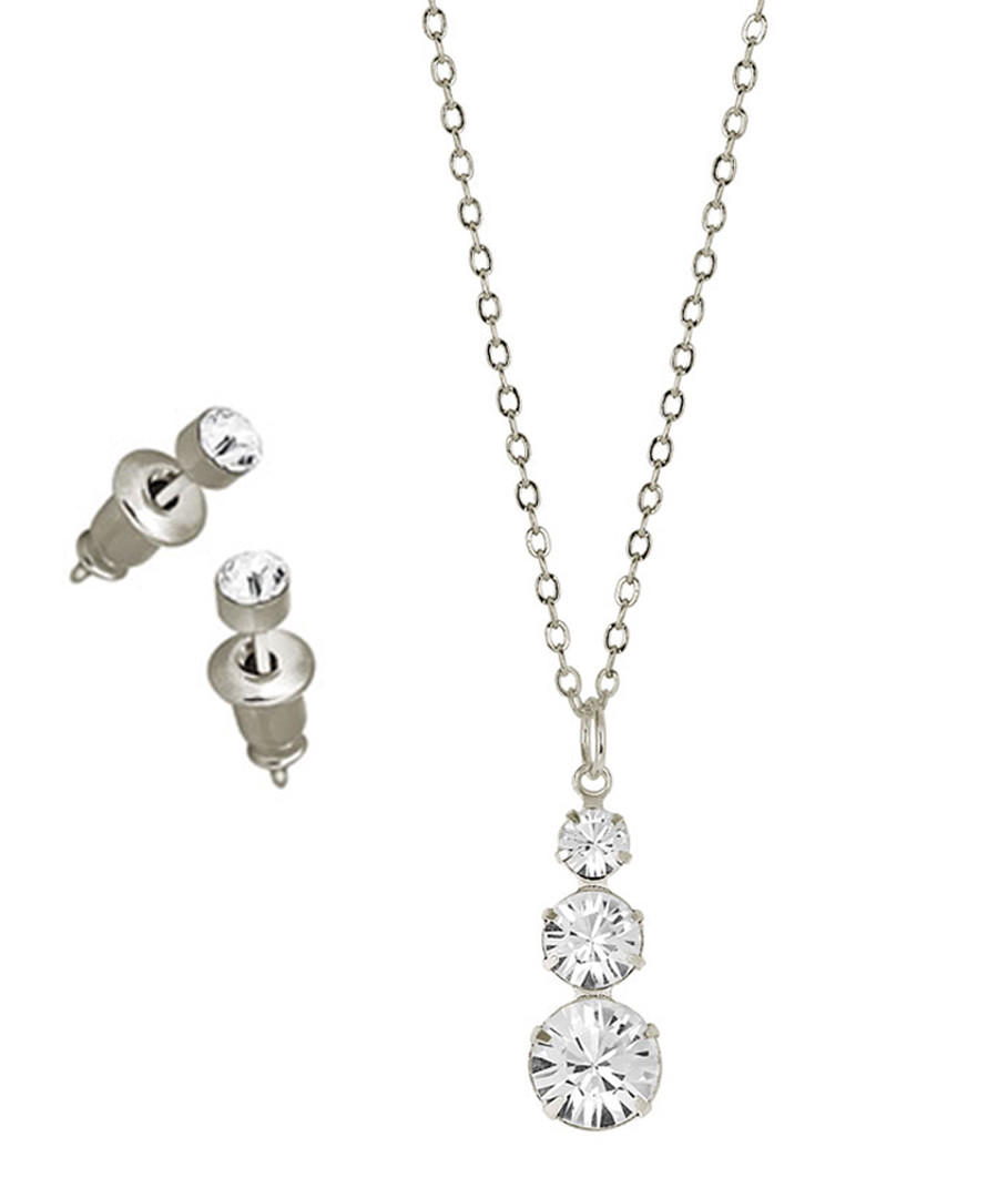 2pc Rhodium-plated necklace & studs set Sale - orcea