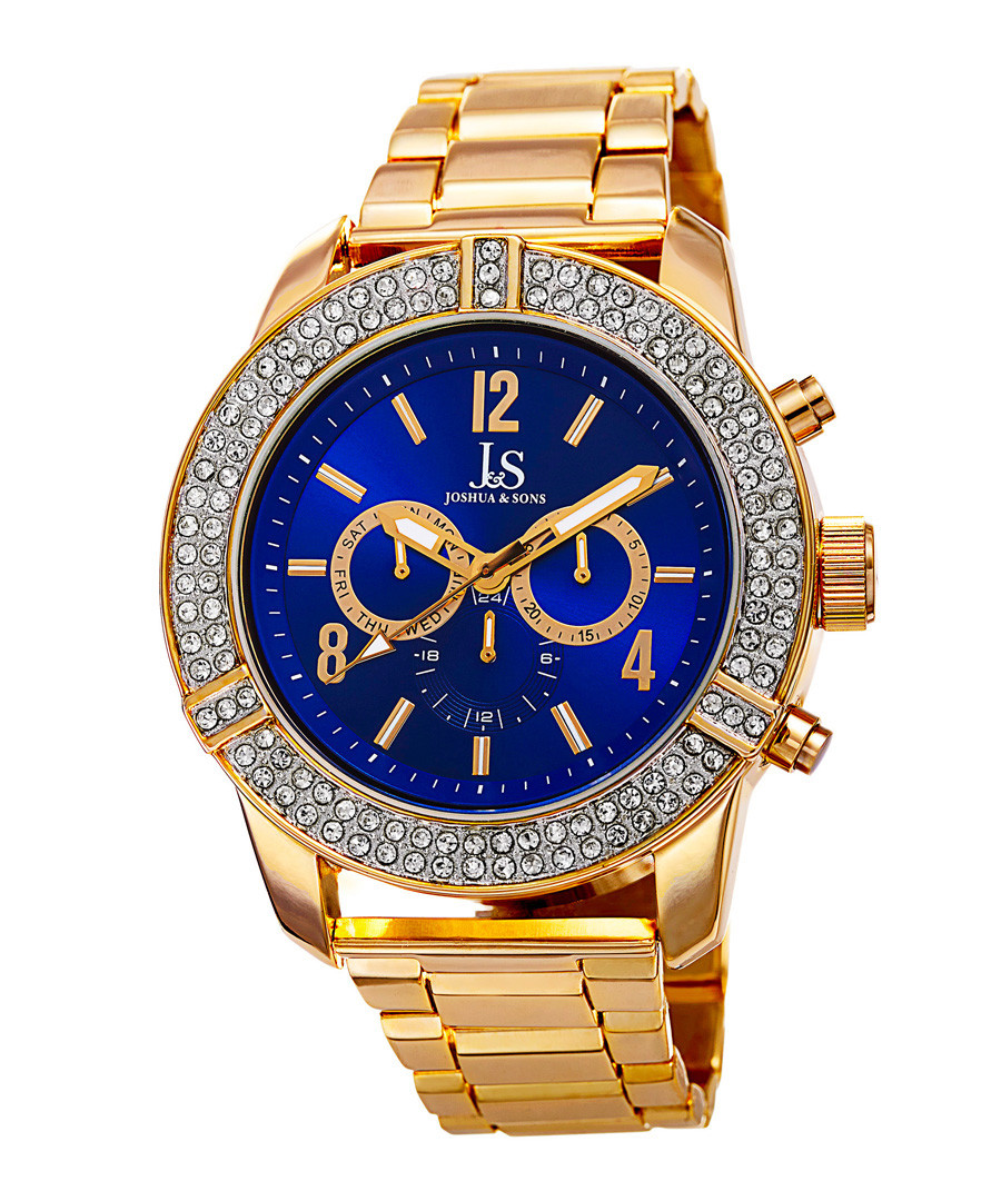 Gold-tone & blue crystal watch Sale - Joshua & Sons