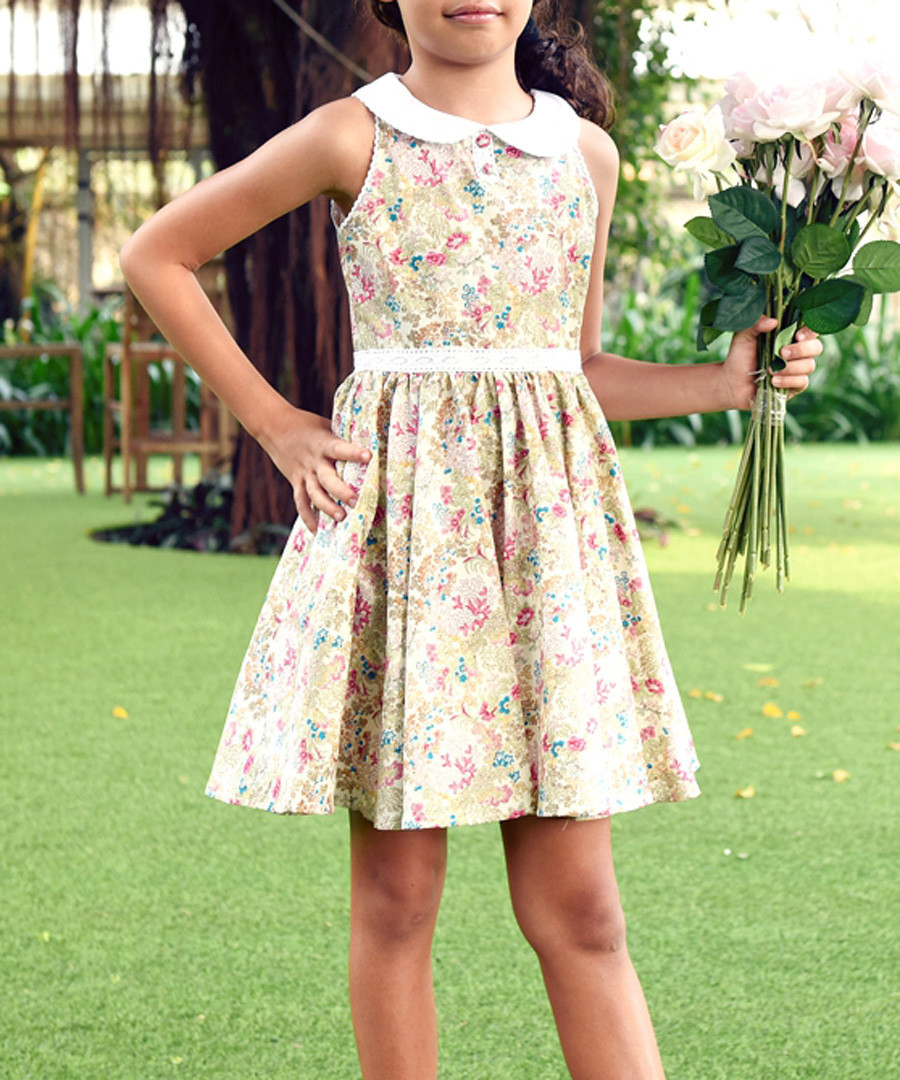 Girl's Hepburn pink cotton floral dress Sale - La Faute Voltaire