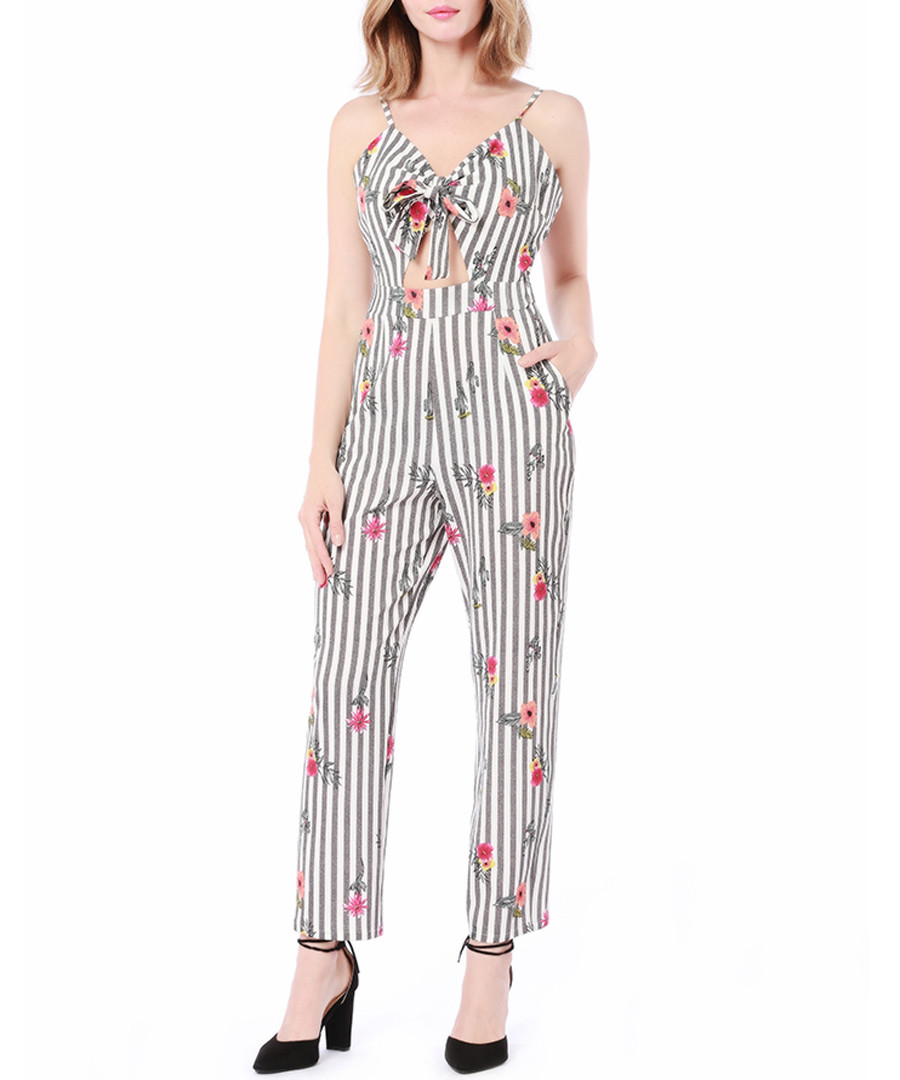 Grey stripe floral crop jumpsuit Sale - Cameson