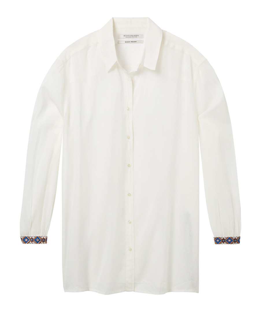 White cotton blend button-up shirt Sale - Maison Scotch