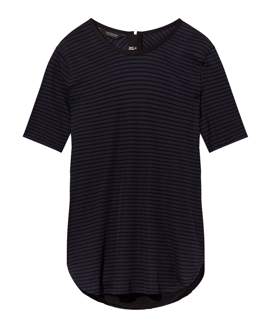 Black stripe curved hem T-shirt Sale - Scotch and Soda