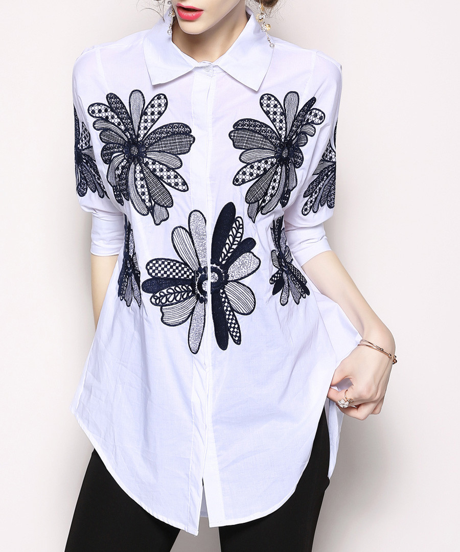 White & black embroidered shirt Sale - Kaimilan