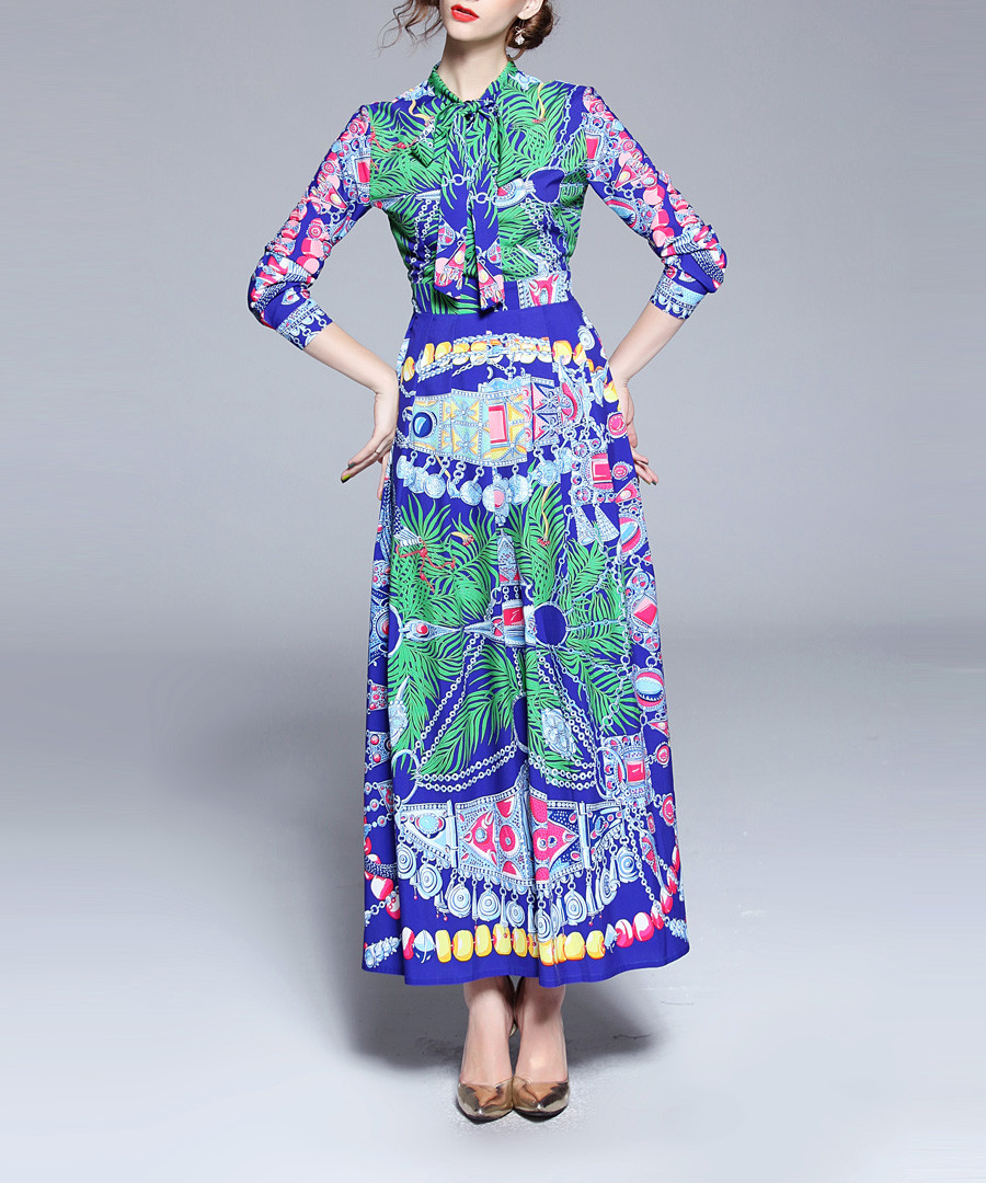 Blue print 3/4 sleeve maxi dress Sale - Kaimilan