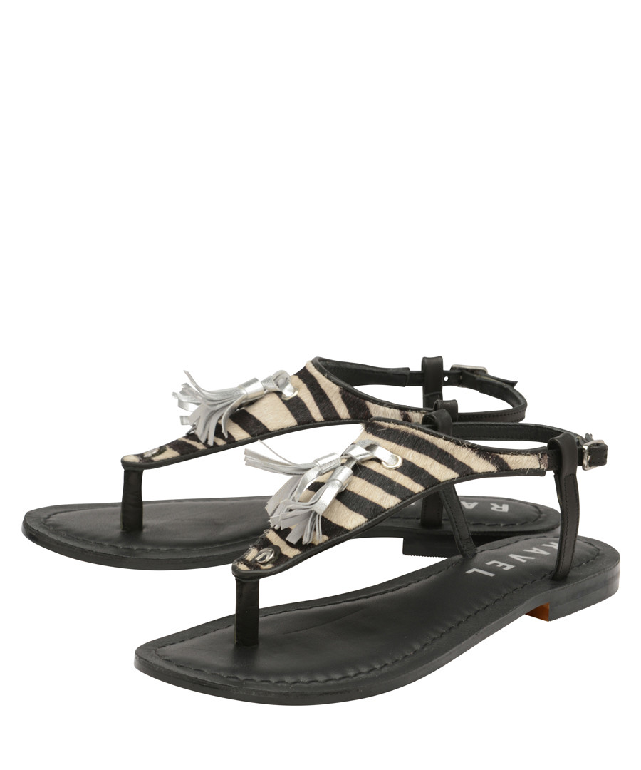 Discount Black zebra print Tbar sandals SECRETSALES