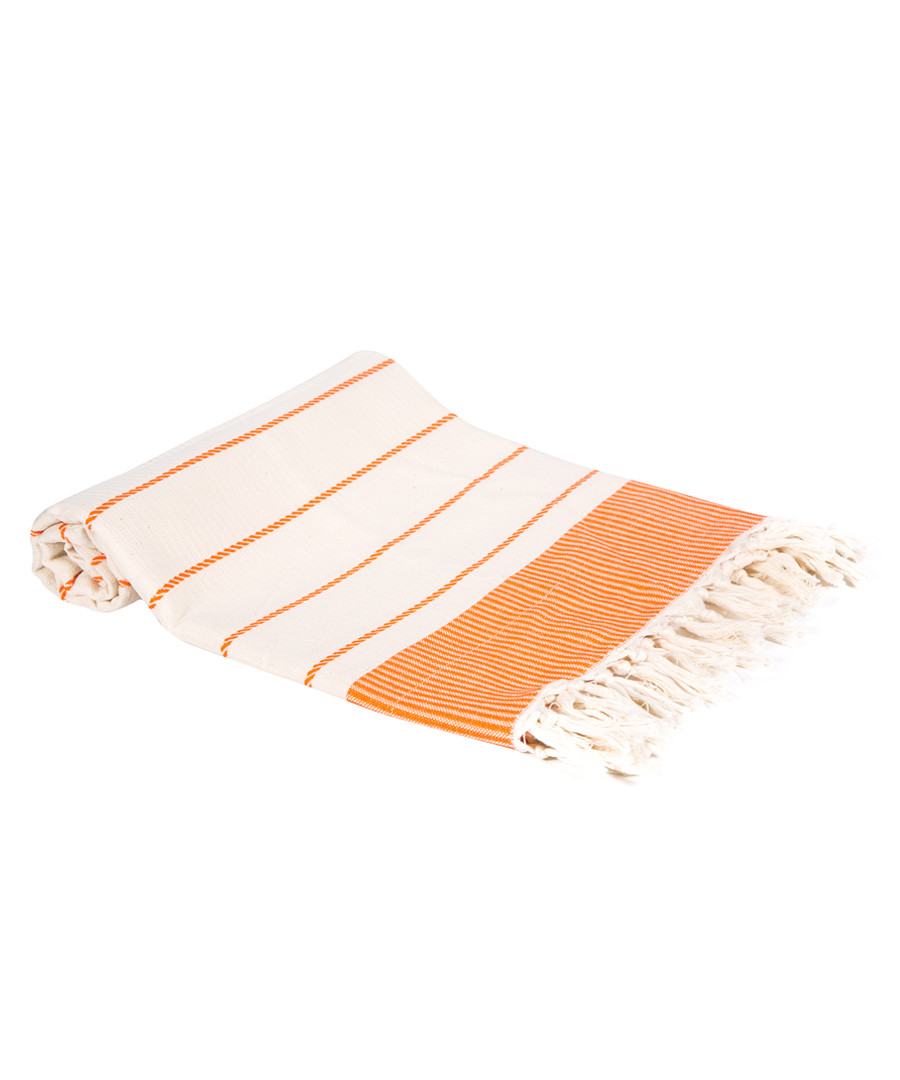 Orange pure Turkish cotton beach towel Sale - hamam