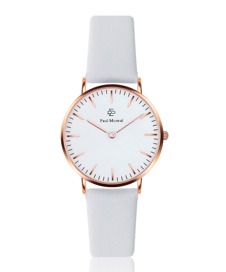 White & rose gold-tone leather watch Sale - paul mcneal