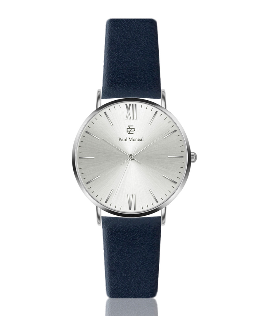 Royal blue & silver-tone leather watch Sale - Paul McNeal