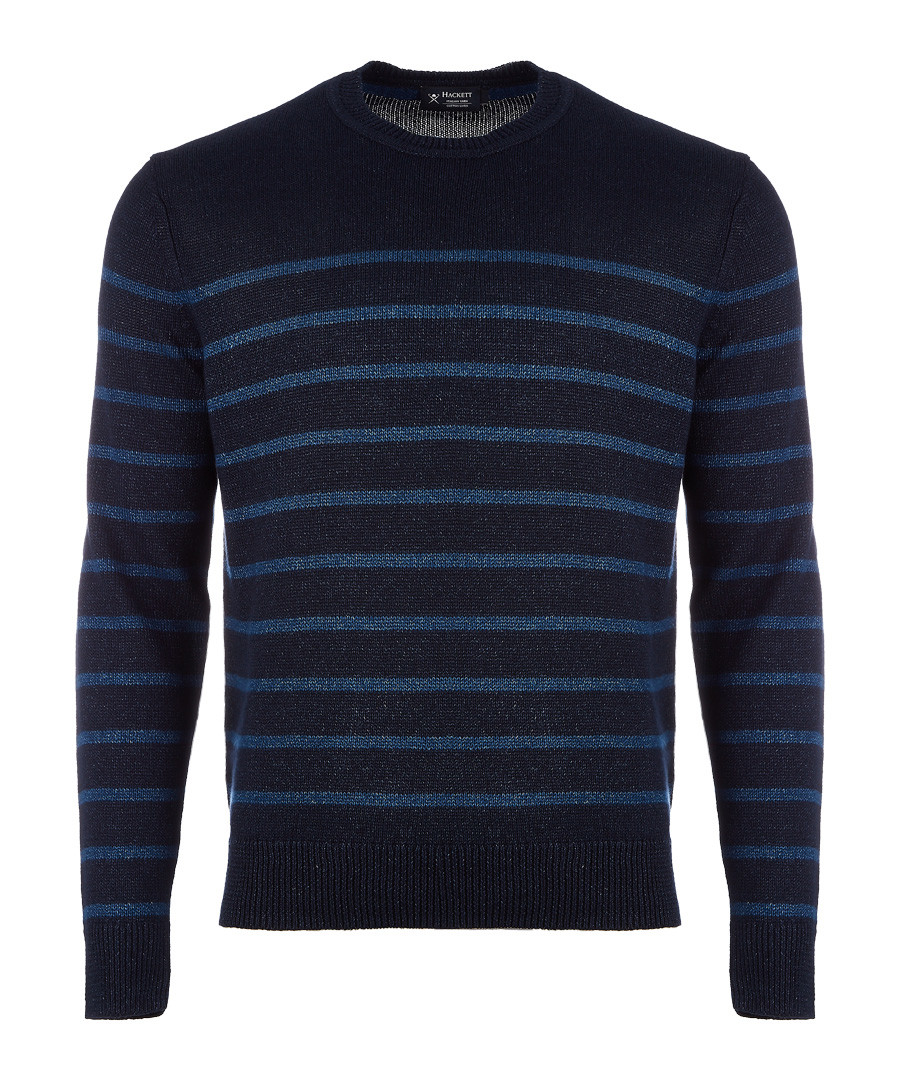 Navy cotton linen blend stripe jumper Sale - hackett london
