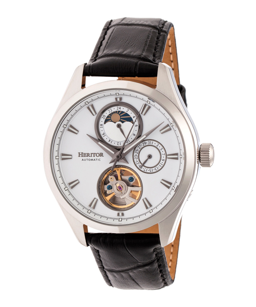 Sebastian black moc-croc leather watch Sale - heritor automatic