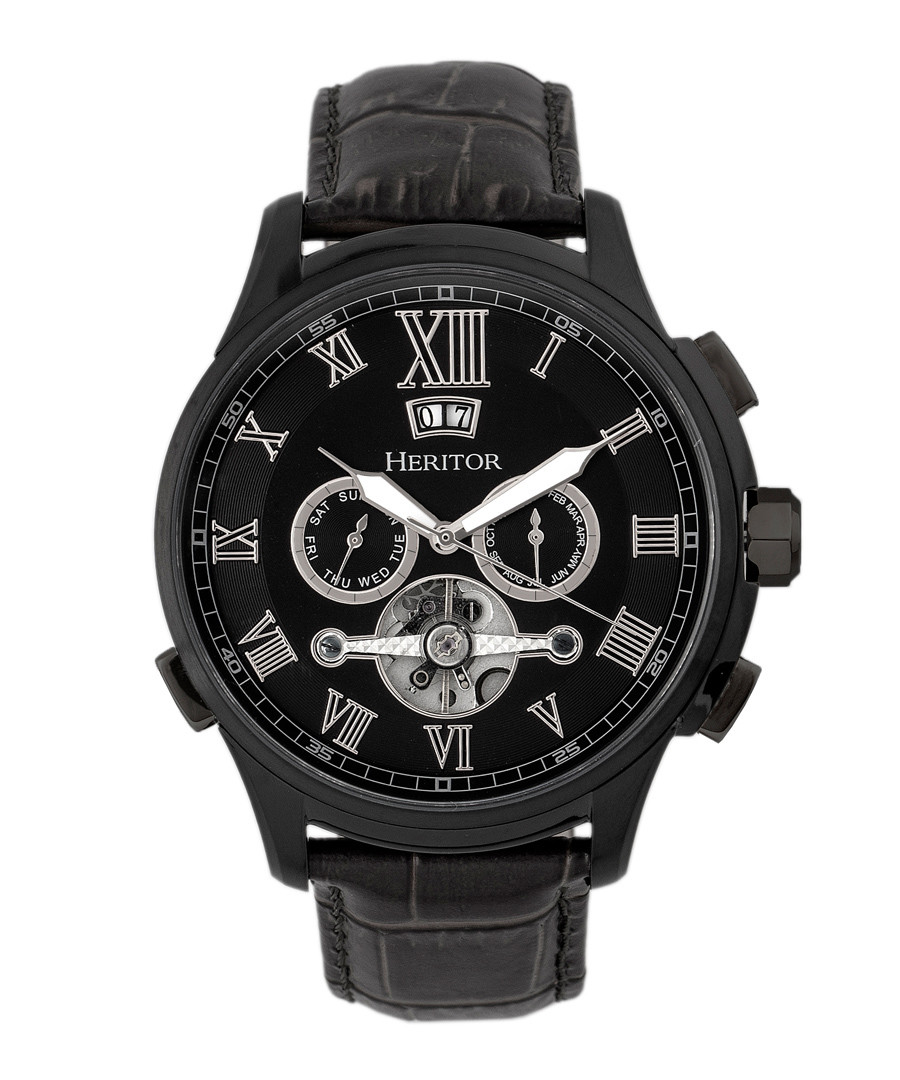 Hudson black moc-croc leather watch Sale - heritor automatic