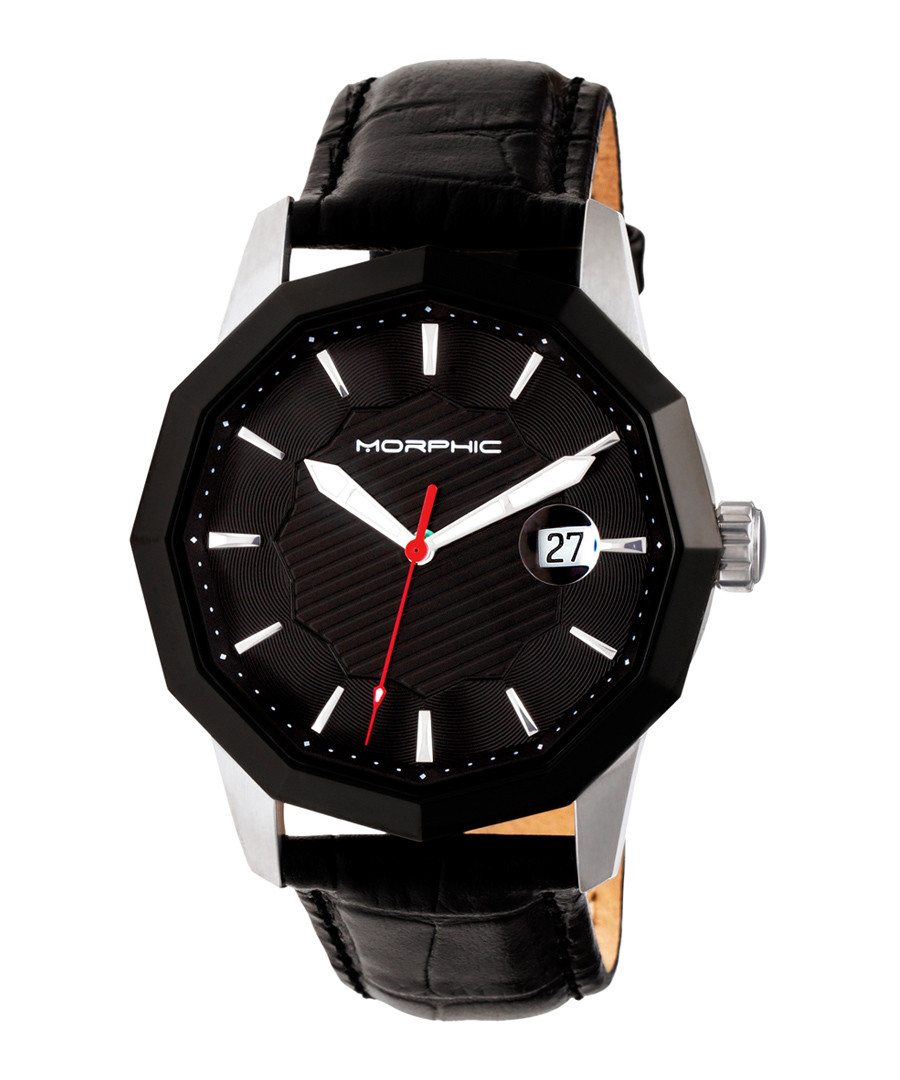 M56 silver-tone & black leather watch Sale - morphic